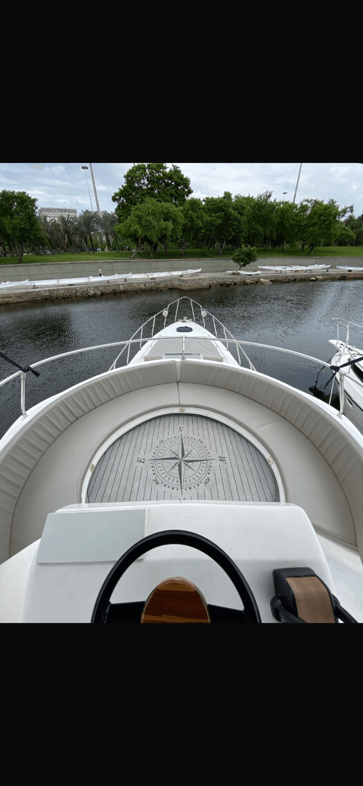 Intermares 47 bow view from helm position with compass rose design